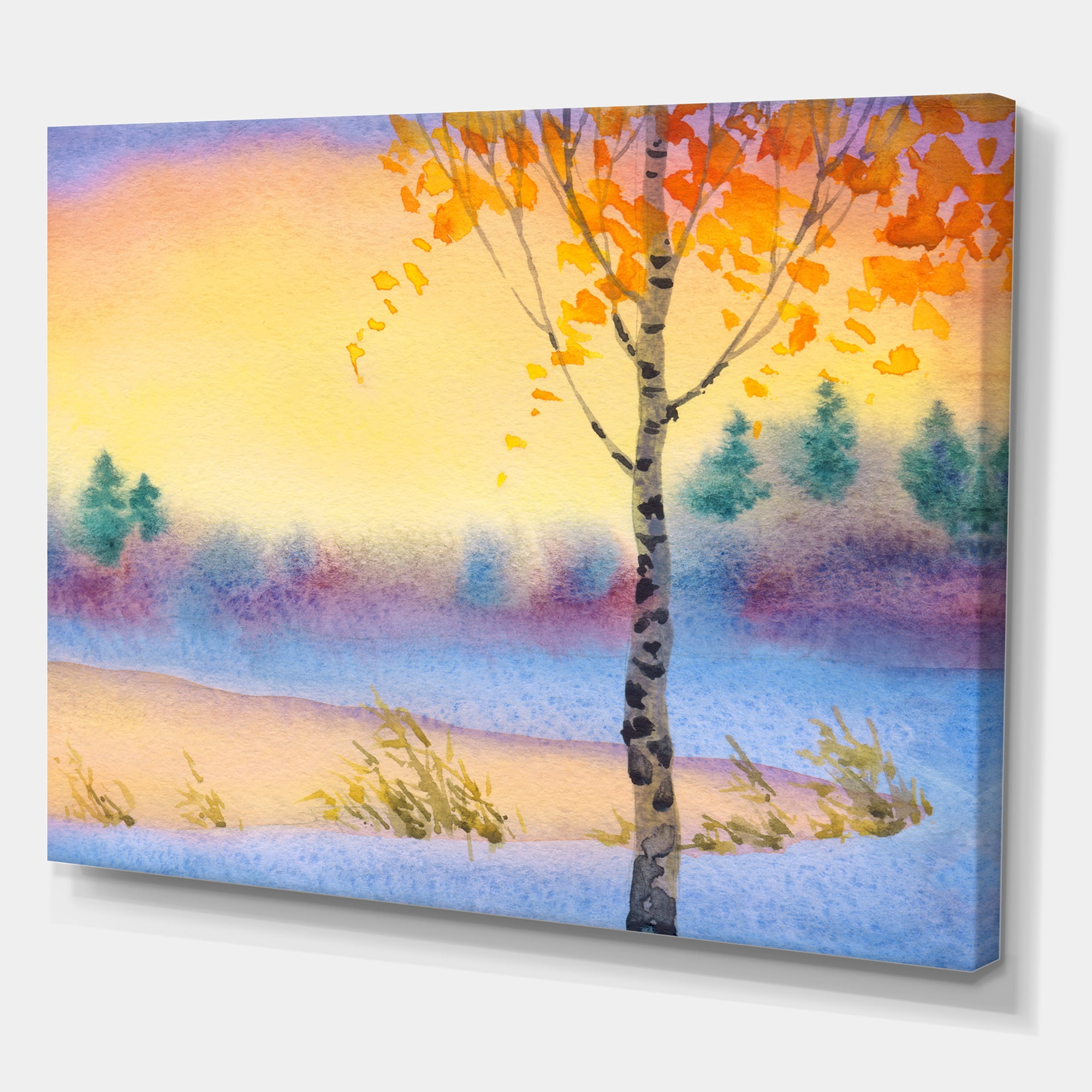 Designart ' Evening Sky Over Lake Winter Landscape ' Traditional Canvas Wall Art Print