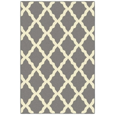 Ottomanson Washable Non-Slip Rubberback Moroccan Trellis 3x5 Area Rug For Living Room, 3'3" x 5', Gray