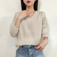 thumbnail image 6 of Olyvenn Women's Cropped Sweater V-Neck Hollowed Long Sleeve Crop Sweater Fall Fashion Casual Pullover Jumper Knit Top Gray M, 6 of 9