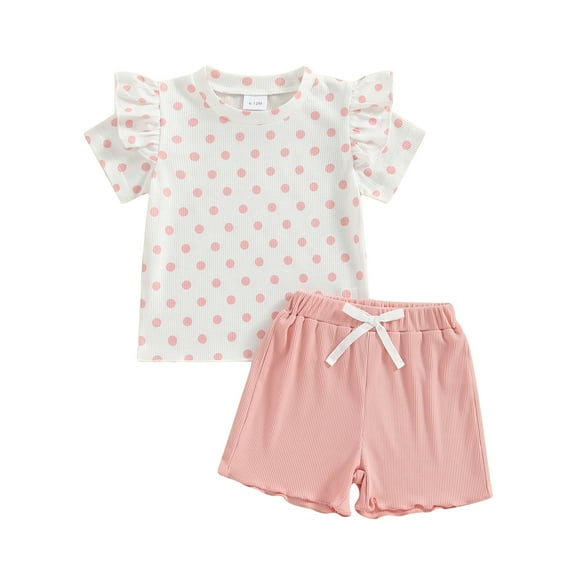 Musuos Toddler Girl Cute Summer Outfit 6 12 18 24M 3 4Y Dot Print Round Neck Short Sleeve T-Shirts Tops and Shorts 2Pcs Clothes Set