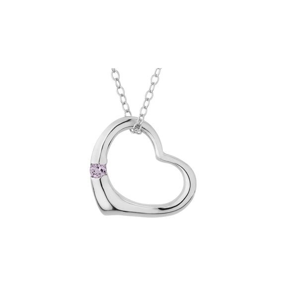 Sterling Silver Open Heart Pendant Necklace with Pink Amethyst with chain for Women