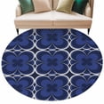 thumbnail image 2 of Navy Blue Boho Large Round Rug 8 FT, Non Slip Living Room Area Carpet, Farmhouse Abstract Floral Aesthetic Washable Soft Circle Rug Non-Shedding Floor Carpet for Bedroom Office Dining Room, 2 of 9