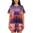 thumbnail image 1 of Balery Sunset Truck Highway Conjunto de Pijama para Mujer con Estampado, Dos Piezas de Manga Corta y Shorts, Ropa de Dormir Suave con Cuello Redondo y Bolsillos-Large, 1 of 6