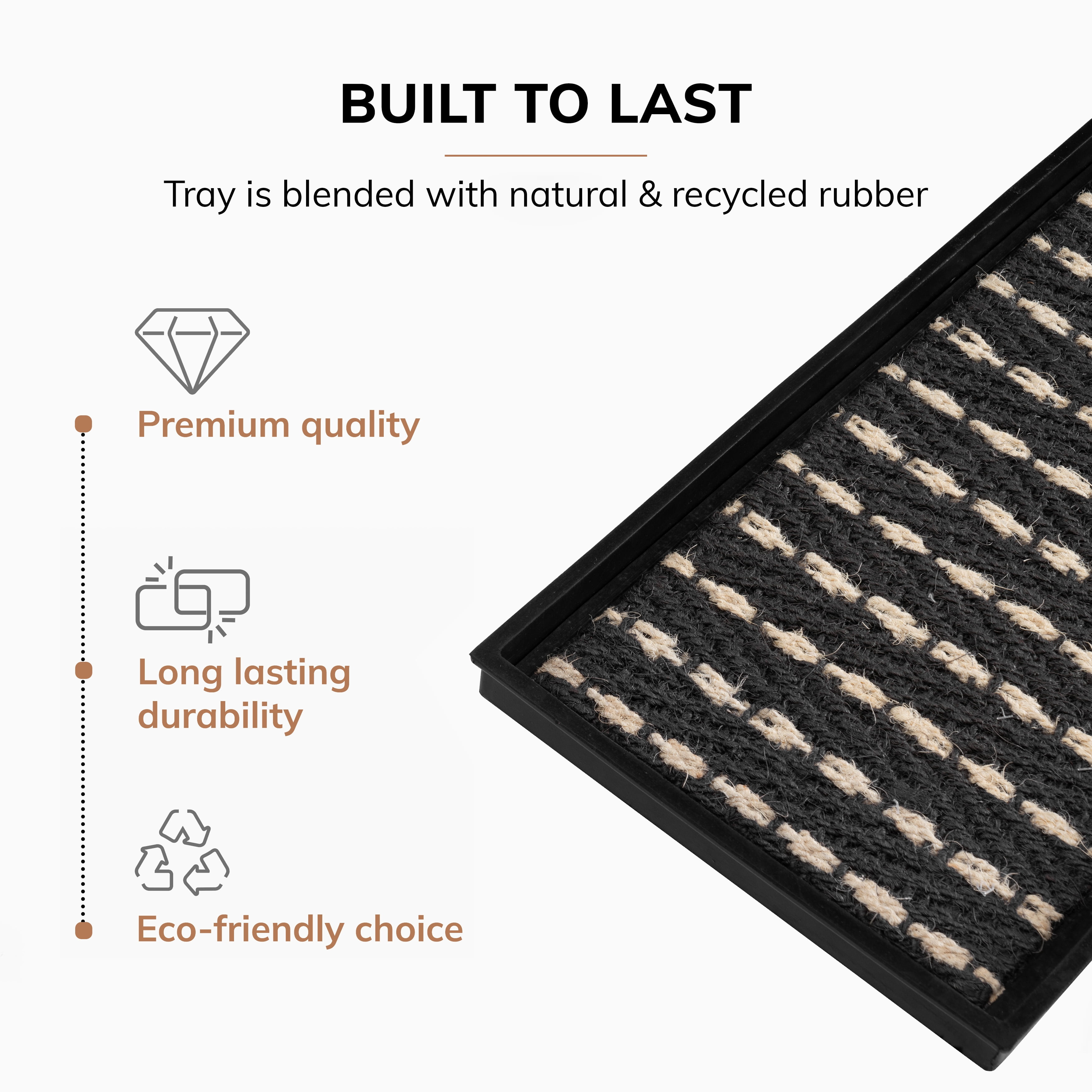 Natural & Recycled Rubber Boot Tray with Gray & Ivory Coir Insert