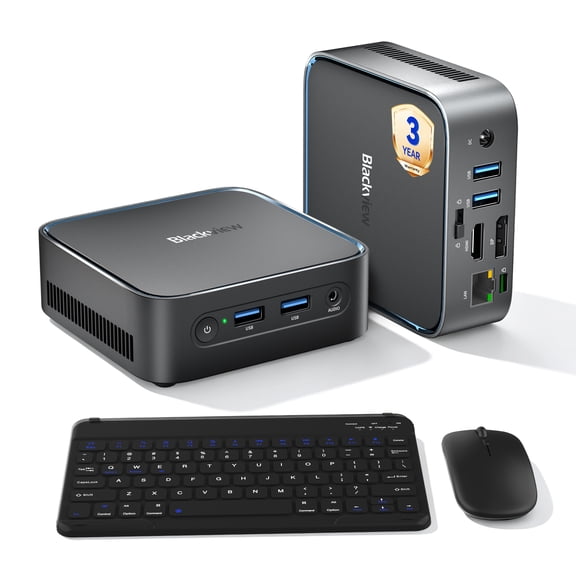 Blackview MP50 Mini PC with Keyboard&Mouse, AMD Ryzen 5 3500U(Up to 3.7GHz, 4C/8T), 16GB DDR4 512GB M.2 SSD, Dual 4K Display(HDMI DP), WiFi 5, BT 4.2, Windows 11 Pro with 3-Year Warranty
