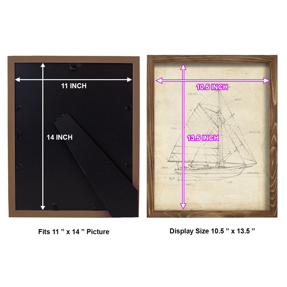 Sailboat Blueprint III -Framed Print w/glass-Walnut