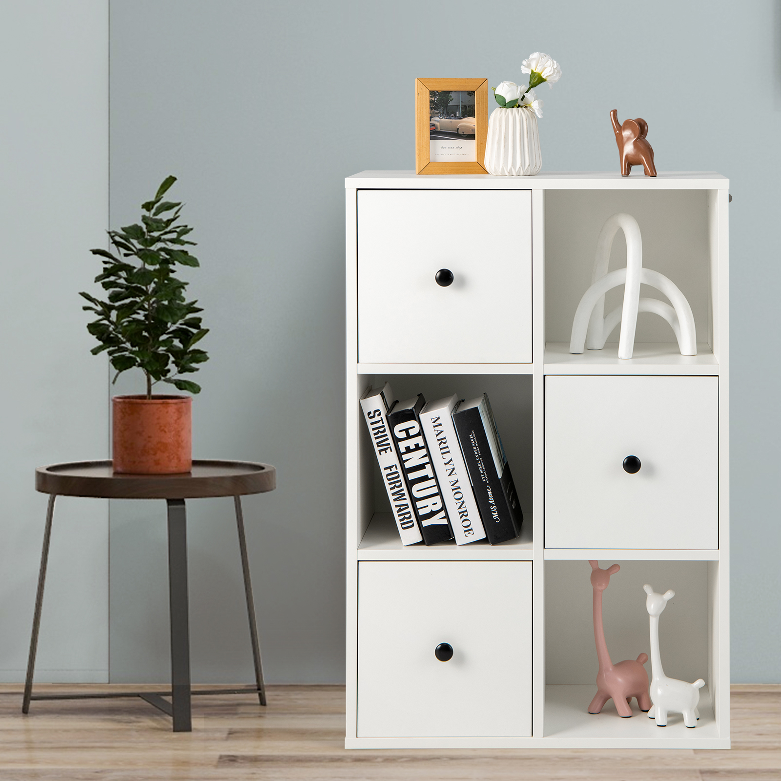 Giantex 6-Cube Bookcase w/Drawers, Freestanding Wooden Bookshelf Organizer for Kids Room, Living Room, Study, Bedroom, White