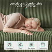 Linsy Home Plush Corduroy Sleeper Sofa Bed with Storage Chaise, Pull Out Couch Bed with USB, Cup Holder, Side Pocket, U Shaped Sectional Couches for Living Room, Apartment, Green