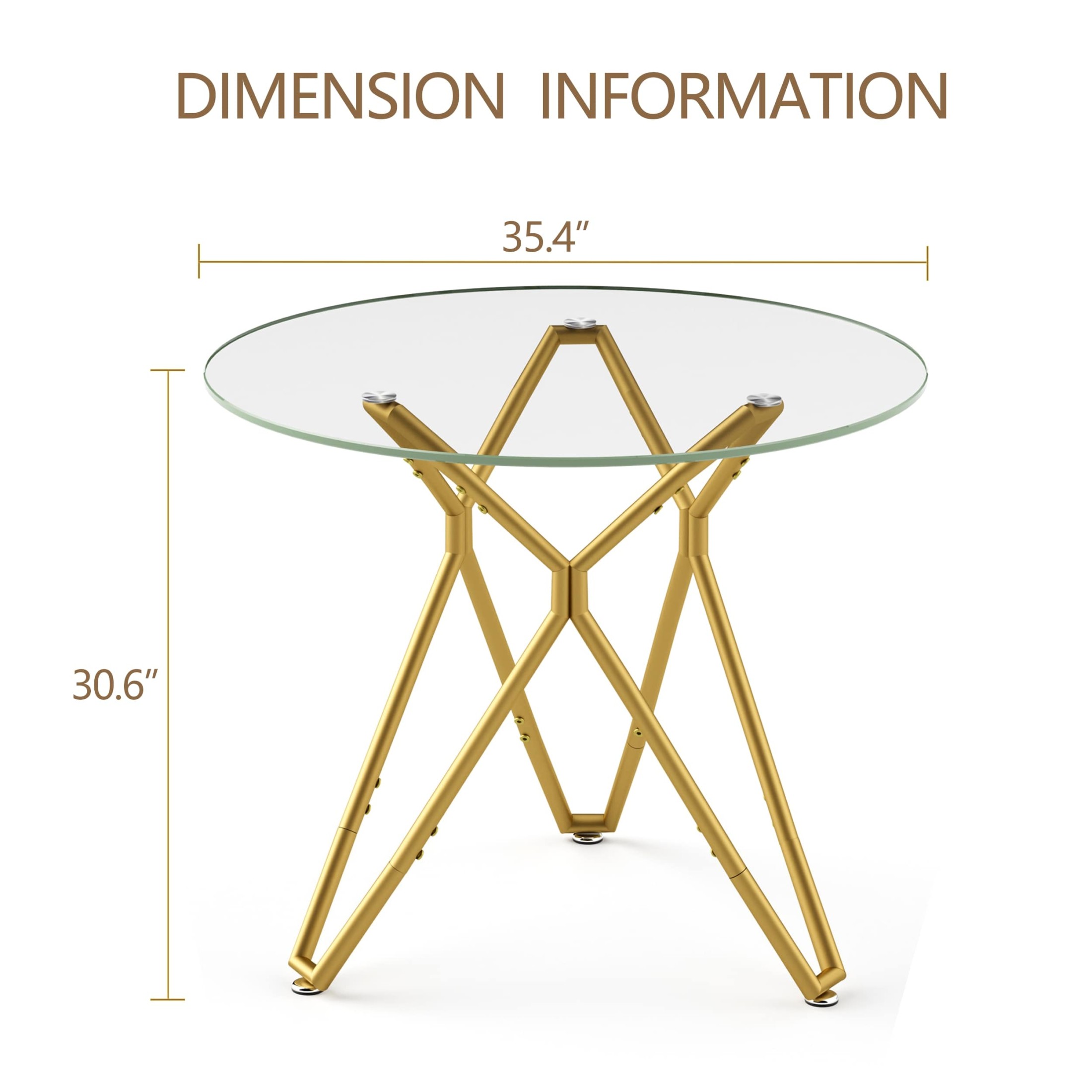 Noble House 35.4" Round Dining Table, Small Modern Kitchen Table with Tempered Glas, Dining Room Furniture, Gold