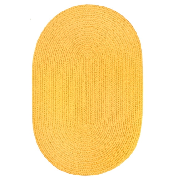 Indoor/Outdoor Solid Yellow Area Rug, Braided Textured Design, 2Ft. X 4Ft. Oval Runner Reversible Carpet