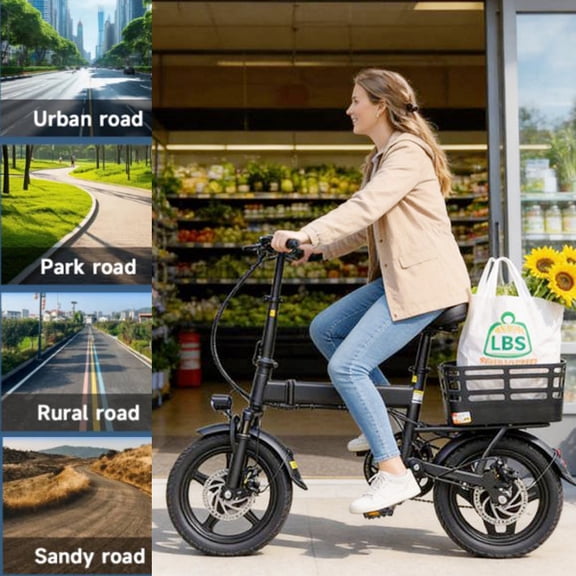 14" Foldable Commuter Electric Bike with Basket for Adults, 500W Peak Motor, 36V 12Ah Battery, 19 MPH, 35 Miles Range, Suitable for Commuting, Shopping, or Trip, UL 2849