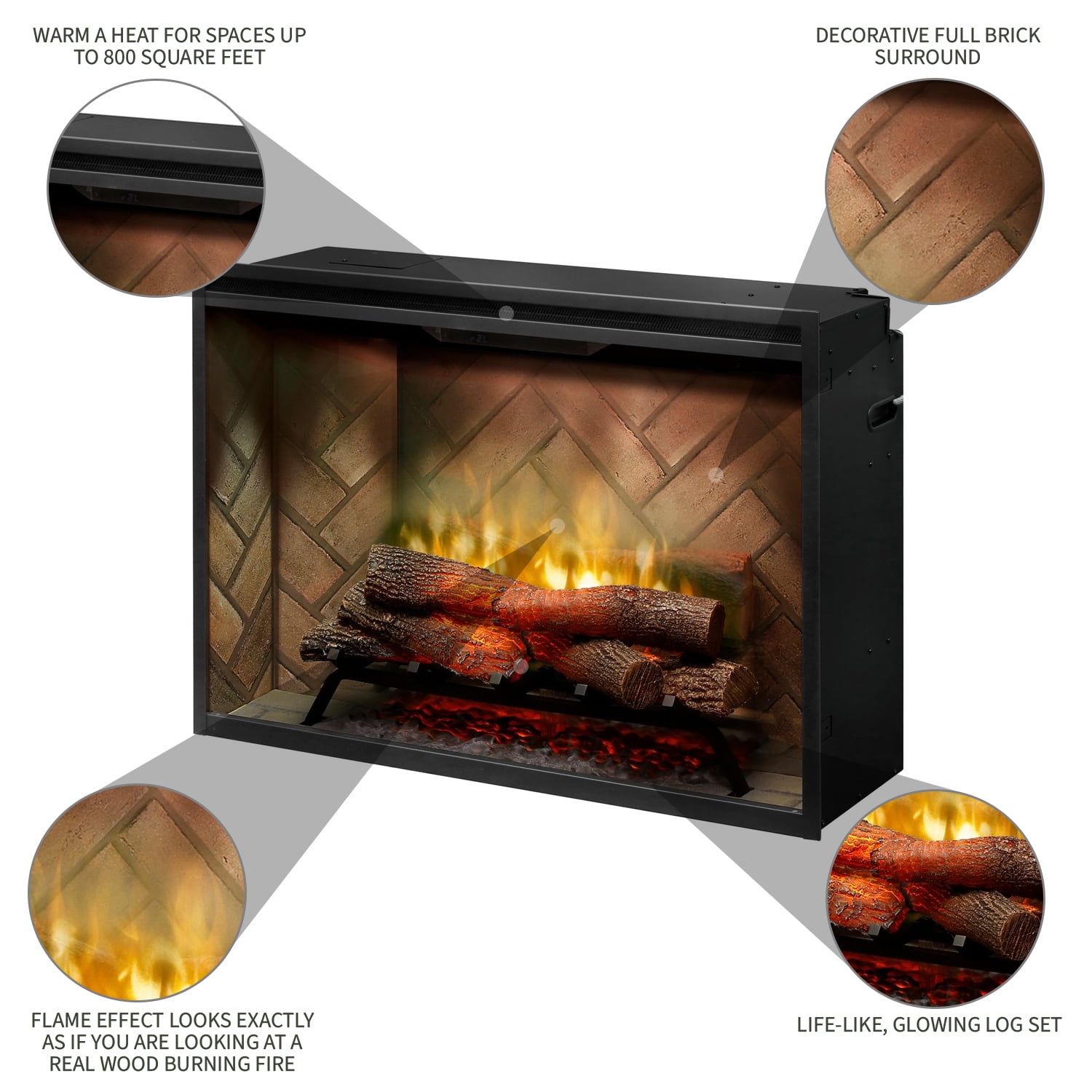 Dimplex Revillusion 36-inch Built-in Herringbone Brick Electric Firebox  with Glass Front - Black, RBF36 - Walmart.com