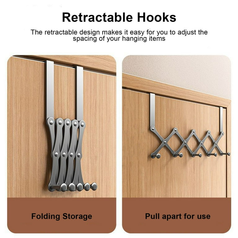WEBI Over The Door Hook - 5 Tri-Hooks - 16.75x3.25x9.125 Inch - Silver - Fits Doors 1.375-1.75 Inch Thick - Padded - For Coats, Towels & More
