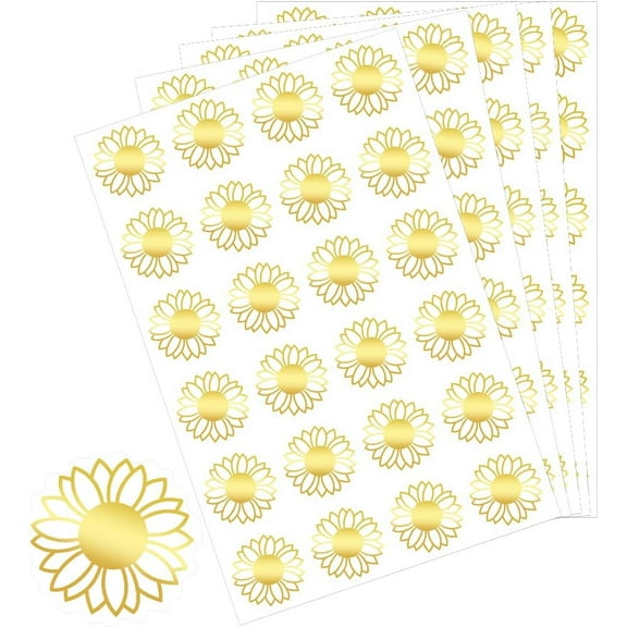 504Pcs Sunflower Envelope Stickers Embossed Flower Stickers Self-Adhesive Gold Foil Floral Envelope Seals Labels for DIY Photo Album Envelope Invitation Card Diary Scrapbook Decoration