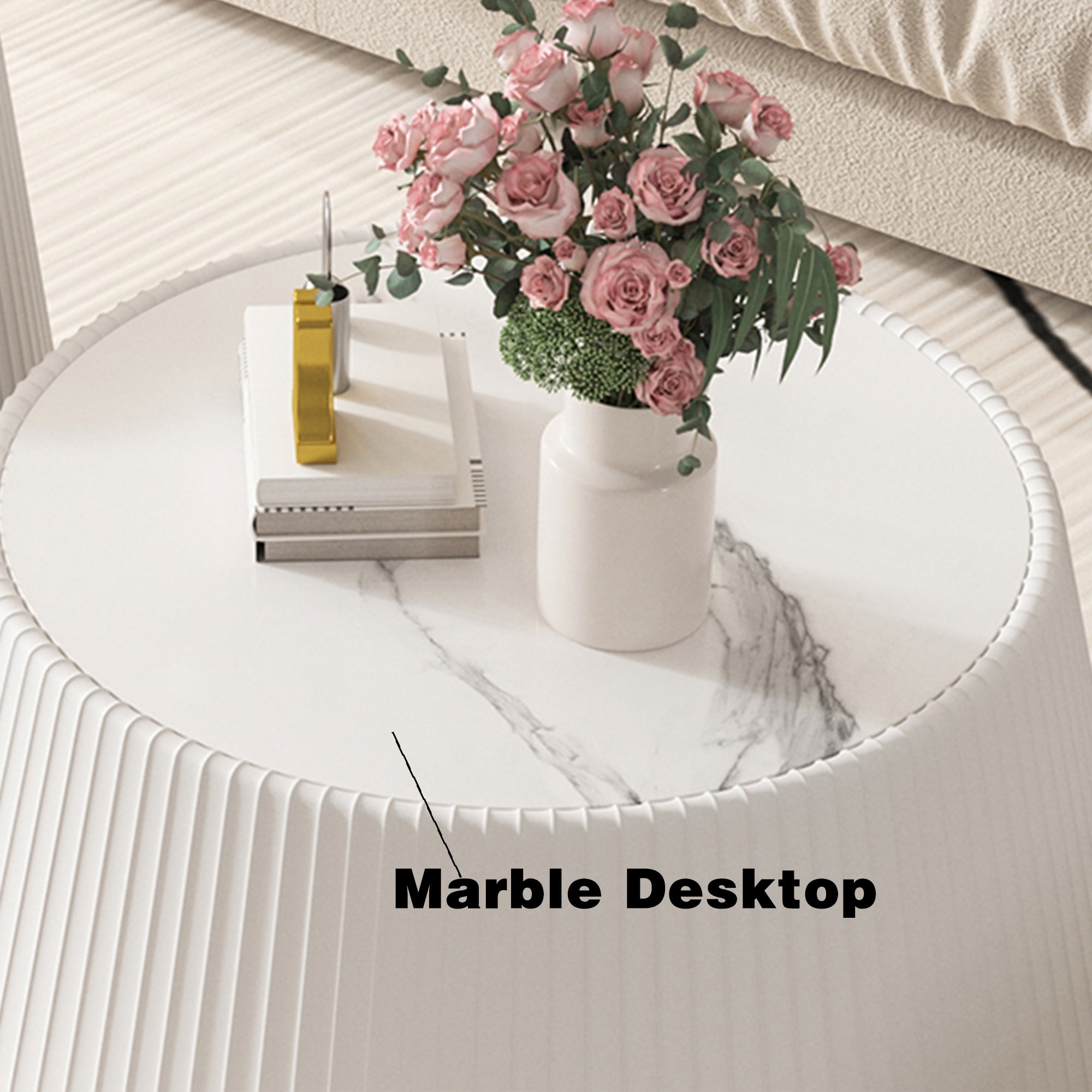 Leumius Light Sintered Stone Top Cup Shape Leather Coffee Modern Sofa Table for Apartment Living Room Furniture White 1