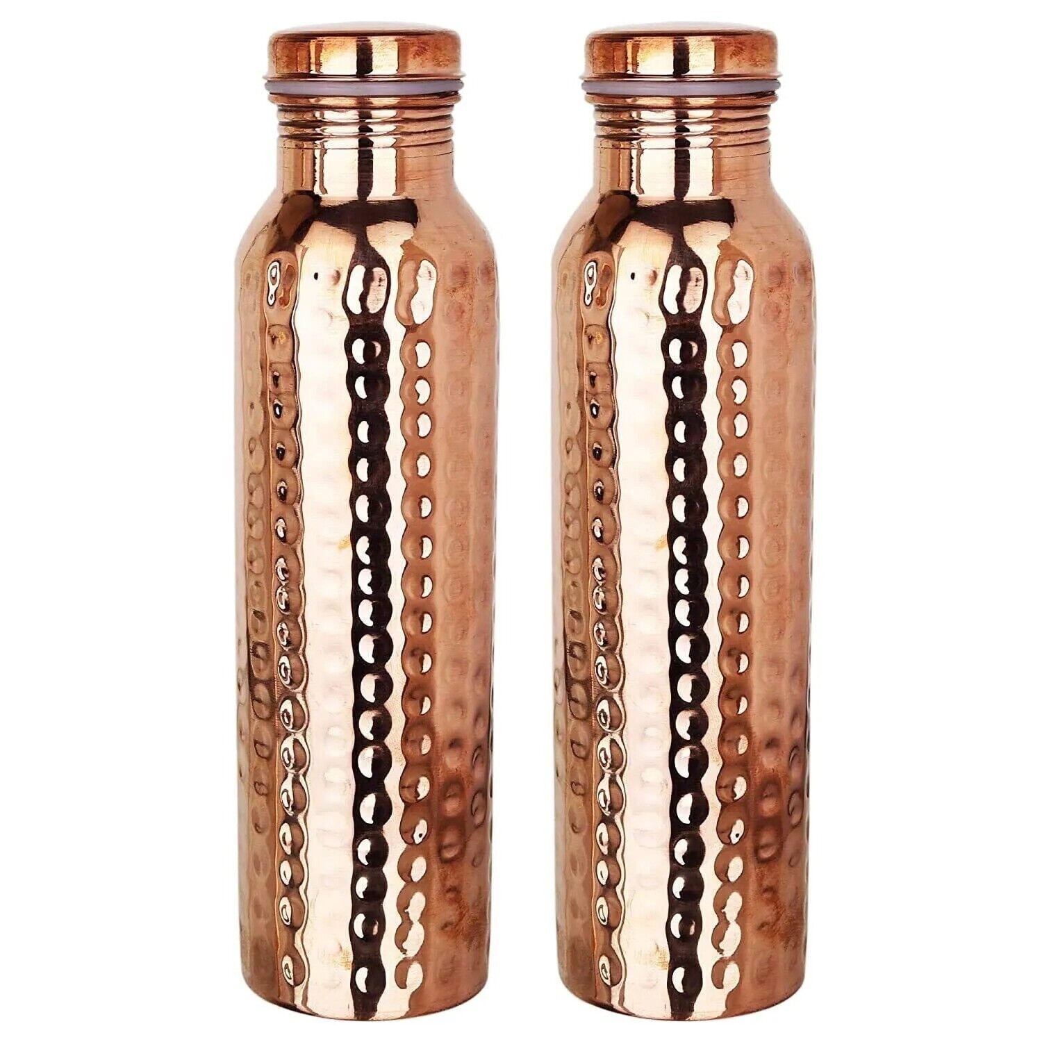 2 X Pure Copper Hammered Water Bottle For Ayurveda Health Benefits Leak Proof 100%