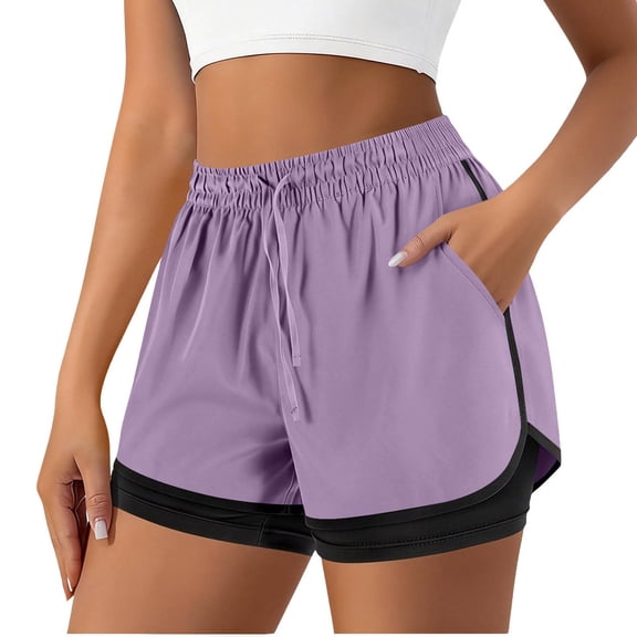 Xdegoge Athletic Running Shorts for Women Double Layer 2 in 1 Workout Shorts with Liner Moisture Wicking Gym Yoga Shorts Drawstring Elastic Waist Performance Wear