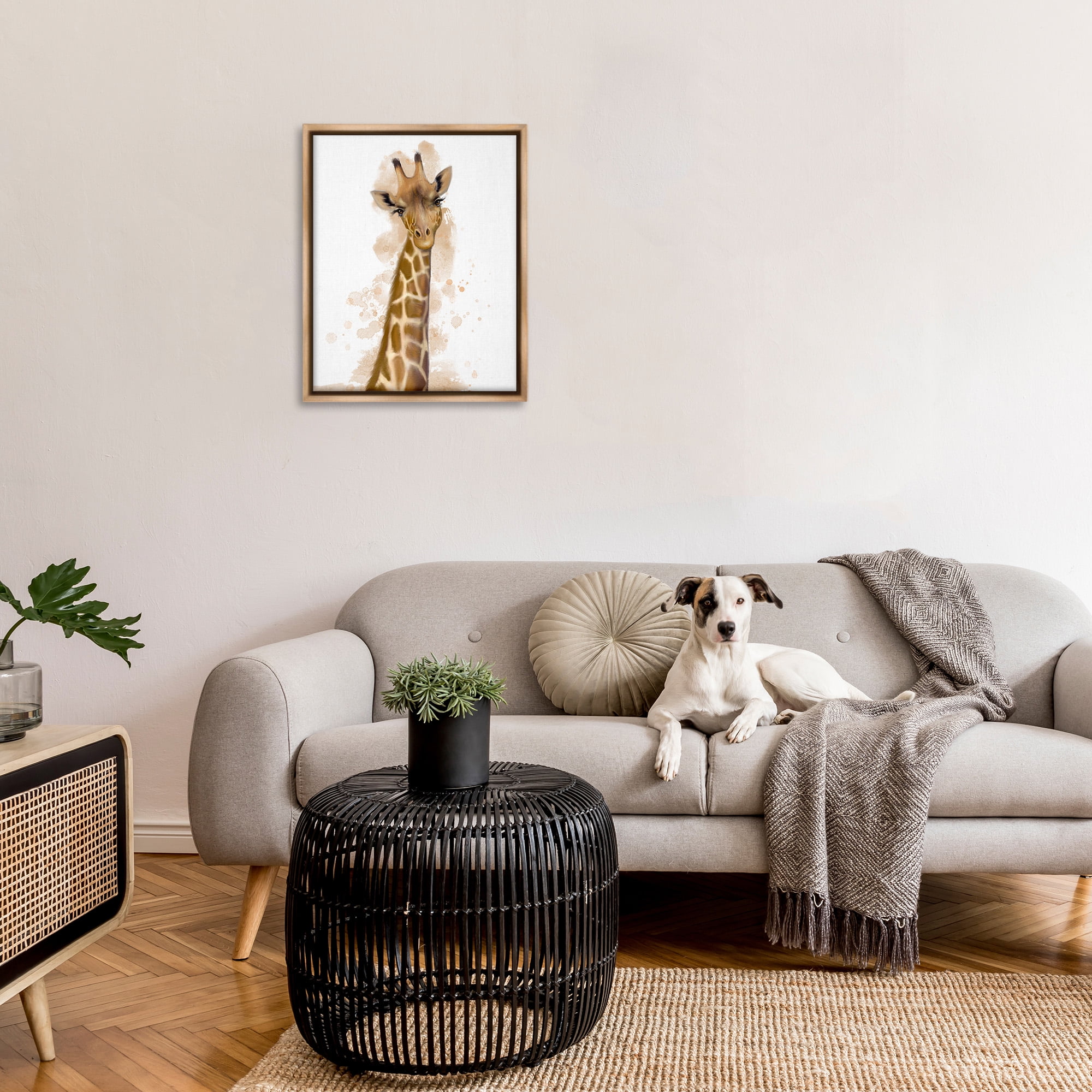Stupell Industries Giraffe & Modern Splash Animals & Insects Painting Brown Floater Framed Canvas Art Print Wall Art, 25 x 31