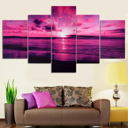- 5Pcs Sea Sunset Canvas Prints Hanging Oil Painting Picture Prints Frameless Wall Art Home Decor Christmas Gift