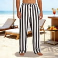 thumbnail image 2 of Amzcrzy Wide Leg Pants Men Lightweight Cotton Linen Striped Men Pants Casual Loose Fit Mens lounge Pants with Elastic Drawstring Waist for Daliy 2026 Black M, 2 of 6