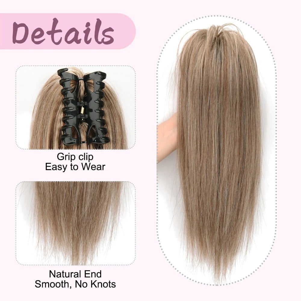 16" Claw Clip Ponytail Extensions Straight Hair Multi-Layered Fake Pony Tails Synthetic Hairpieces for Women