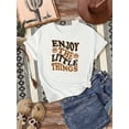 thumbnail image 1 of Camiseta informal de manga corta para niña - DISFRUTA DE LAS PEQUEÑAS COSAS - Estampado gráfico con caras alegres, cuello redondo suave y elástico, camiseta blanca lavable a máquina para uso informa, 1 of 6