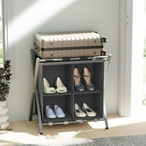 Luggage Rack with storage, Guest Room Folding Suitcase Stands, Holds up to 120 lb, Space Saving Suitcase Holders for guest room, Bedroom Hotel, Grey