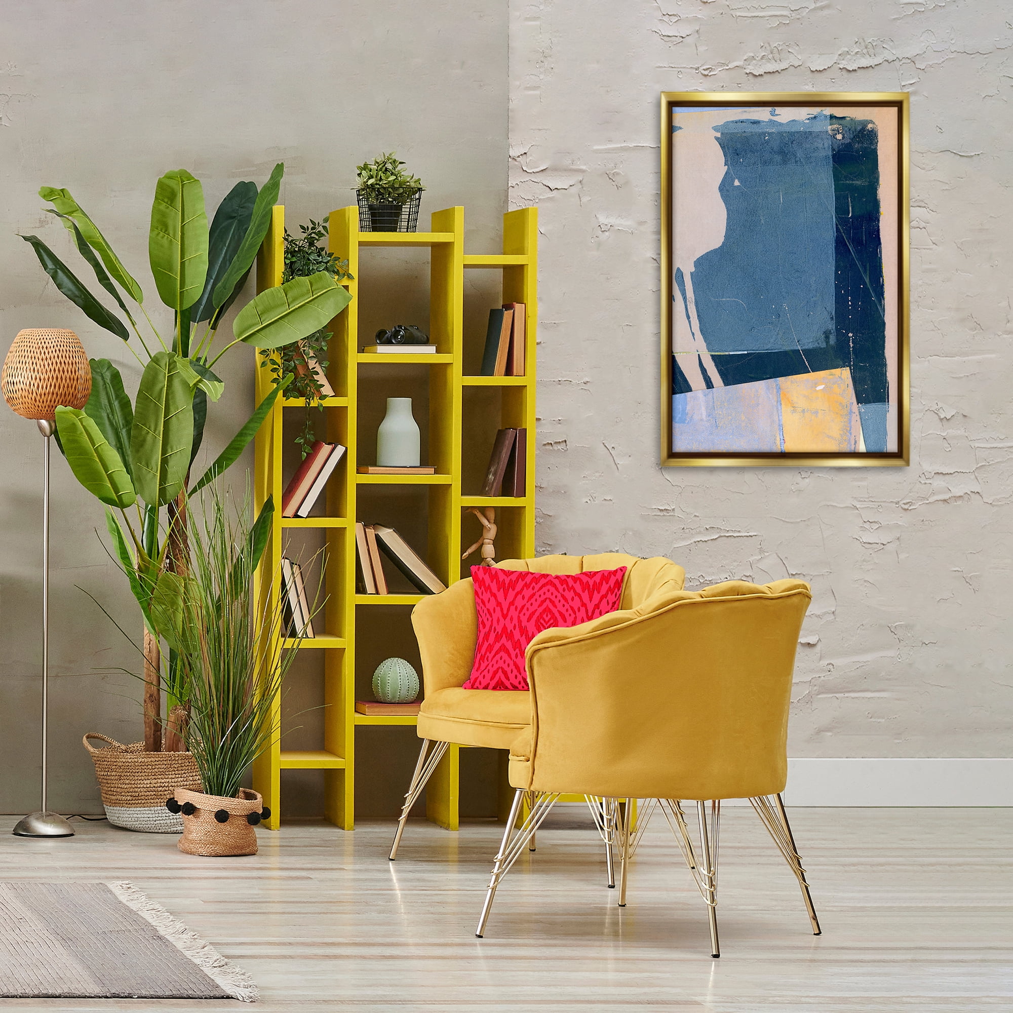Stupell Industries Linear Distressed Shapes Abstract Painting Gold Floater Framed Canvas Art Print Wall Art, 21 x 31