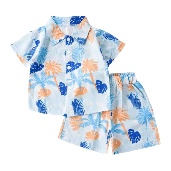 Toddler Boy Outfits 2 Piece Coconut Tree Print Lapel Short Sleeve Shirt Top And Shorts Outdoor Wear Boys' Clothing Sets Size 2-3 Years