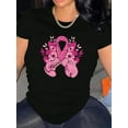 thumbnail image 1 of Awareness Pink Ribbon & Butterfly Graphic Tee for Women - Stretchy Polyester Blend, Casual Round Neck Short Sleeve, Comfortable Summer Top, Awareness Items, 1 of 6