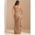 thumbnail image 3 of Khaki One Shoulder Ruched Wrap Maxi Dress With Asymmetrical Ruffle Hem And Draped Detail, 3 of 7