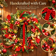 thumbnail image 4 of 24 Inch Lighted Christmas Wreath with Red Berries, Pine Cones, Gold Stars and Red Green Ribbon, Battery Operated Holiday Front Door Decor, 4 of 9
