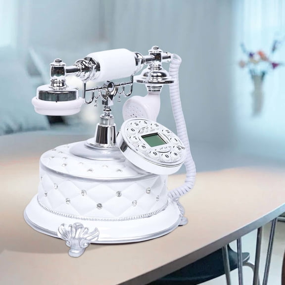 8.27*8.27*9.06 White Vintage Corded Telephone Home Office Desk Landline Phone Equipment for Living Room