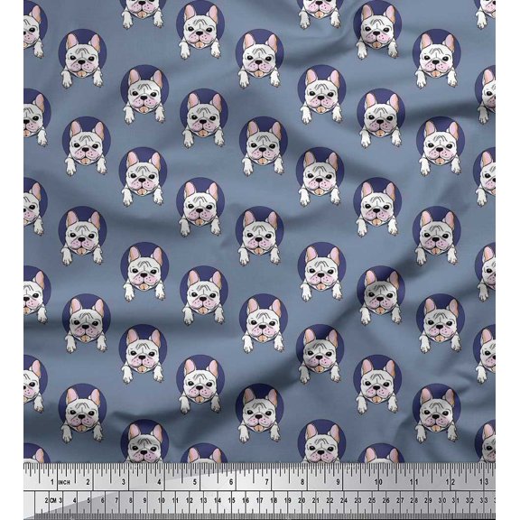 Soimoi Rayon Fabric Circle & French Bull Dog Printed Craft Fabric by The Yard 56 Inch Wide