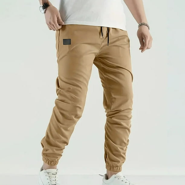Pantalones largos para hombre, informales, a la moda, con cintura elástica, lisos, para exteriores