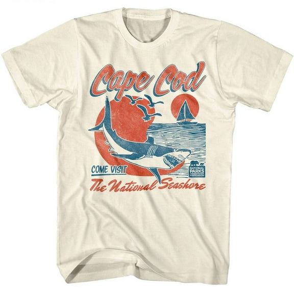 Cape Cod National Seashore Shark Men's T Shirt (Ivory, AdultM)