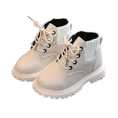 

Toddler Boots Kids Lace Up Cowboy Martin Booties Waterproof And Dirt-resistant Soft-soled Non-slip Boots Shoes for Boys Girls Ivory