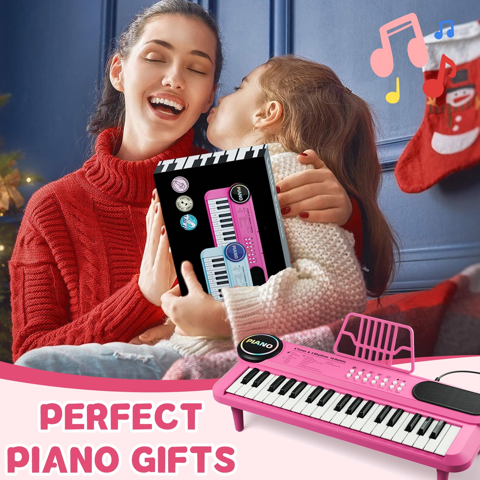 First Birthday Gifts for Girls, 37 Key Pink Piano Keyboard for Kids Toys for 12+ Months Olds Girls, Musical Piano with Microphone & Music Stand, Portable Electronic Instrument Gifts for Toddlers 1-3