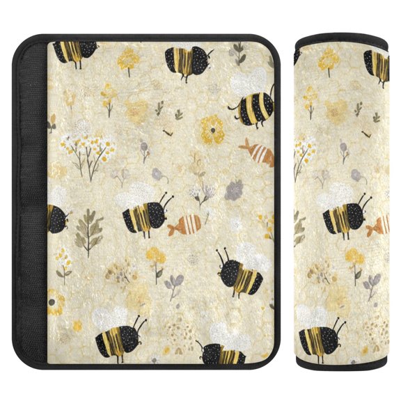 2-Pack Seat Belt Covers with Flannel Seatbelt Shoulder Strap Case Adjustable Straps Soft Padding for Car Cute Bees and Honeycomb Pattern Small