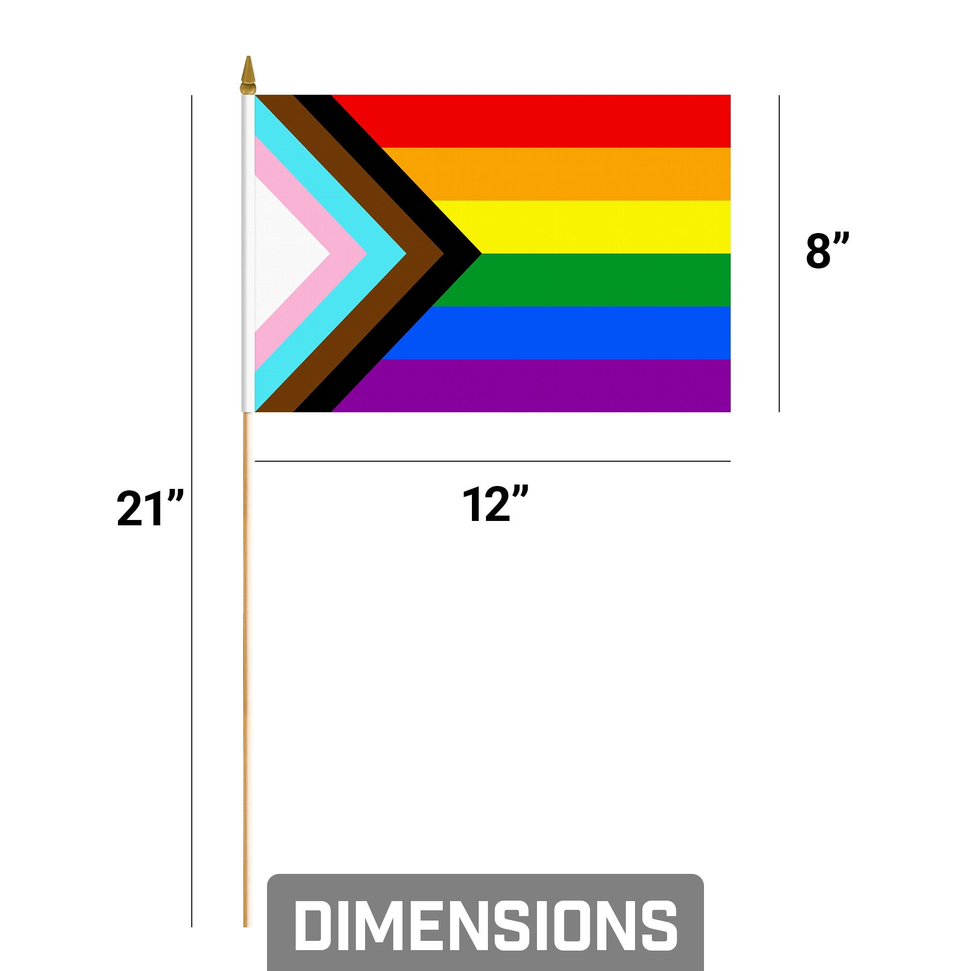 G128 Small Flag on Sticks, 8x12 In, Mini LGBT Handheld 150D Polyesters Sports, 250th Anniversary, 12 Pack