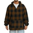 thumbnail image 2 of 1/4 Zip Pullover Men, Ultra Soft Fleece Sweater Pullover Pocketed Vintage Plaid Printed Western Clothes (XL, Coffee|Plaid), 2 of 6