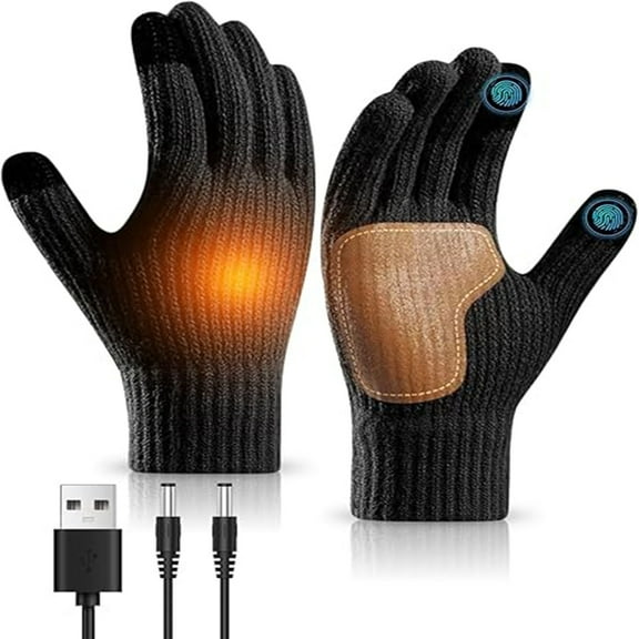 Uuiauoio USB Heated Gloves for Men and Women, Winter Thermal Electric Rechargeable Battery Heated Mittens with Touchscreen, Windproof Warm Gloves for Outdoor Activities, Running, Hiking, Skiing