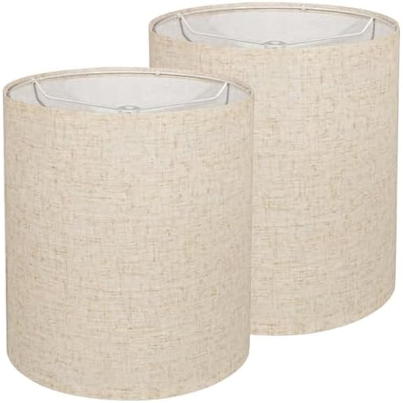 Tall Lampshades Set of 2, Beige Linen Drum Lampshades, 11" Top x 11" Bottom x 12" High Lamp Shade, Lamp Shades Replacement for Table and Floor Lamps, Pendant Light, Handcrafted, Easy Assembly