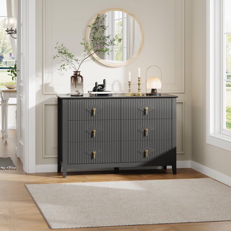 TROPOW Fluted 6 Drawers Dresser for Bedroom, 47.2" Wide Modern Chest of Drawers with Metal Handle, Wooden Dresser Organizer for Bedroom, Living Room, Hallway, Entryway