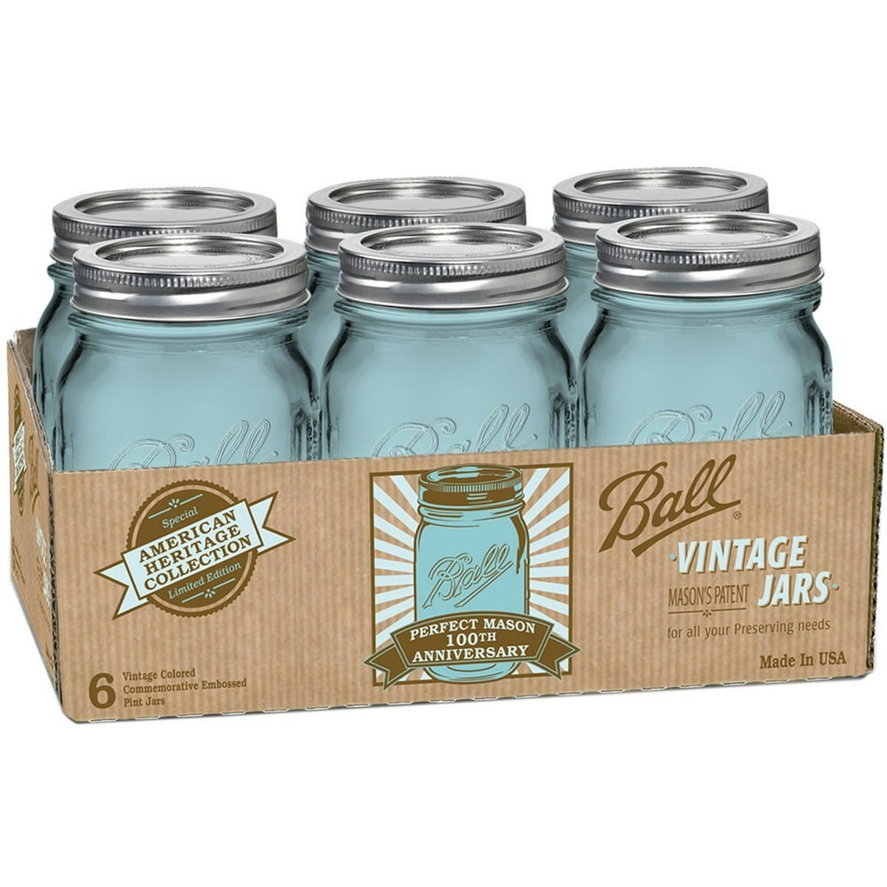 Ball Jar Heritage Collection Pint Jars with Lids and Bands, Blue, Set