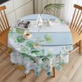 thumbnail image 3 of Daisy Eucalyptus Leaves Round Tablecloth 60 inches Blue Wood Grain Spring Countryside Waterproof Oil-Proof Table Cloth Round Table Cover for Holiday Party Picnic Dinner Decor Indoor and Outdoor Use, 3 of 9