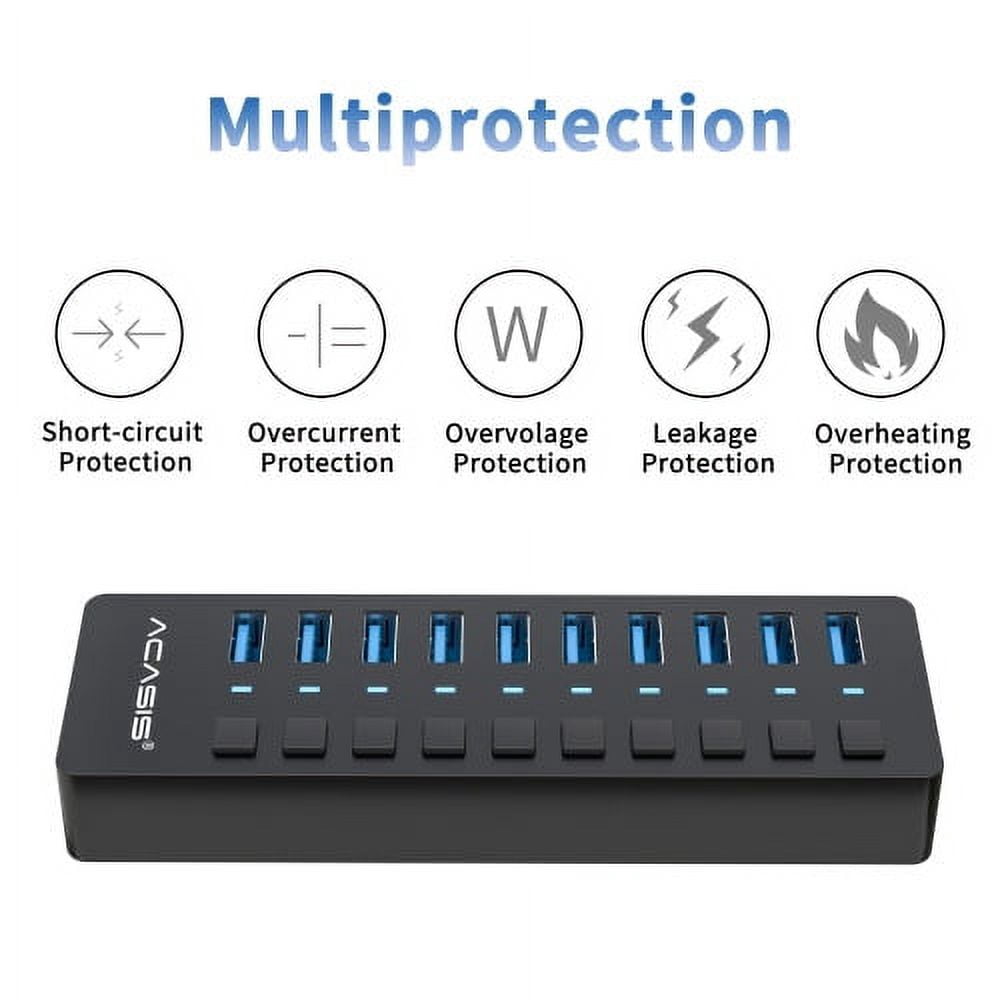 ACASIS USB 3.0 10-Port Hi-Speed Hub with Individual Switches and Group Control Support