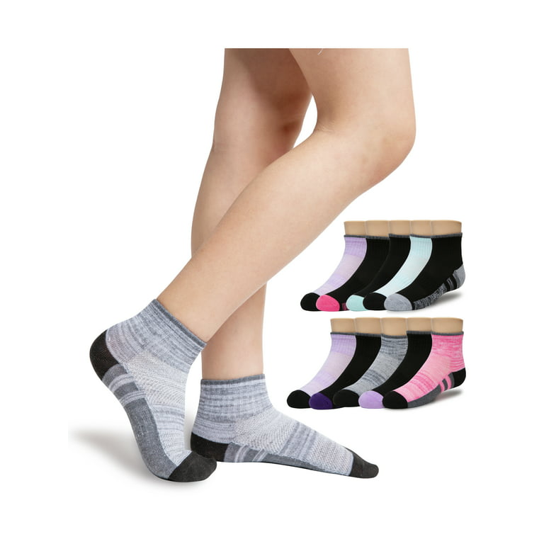 Athletic Works Girls Flat Knit Ankle Socks, 10-Pack, Sizes S (6