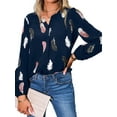 thumbnail image 5 of DYMADE Women Plus Size V-Neck Feather Print Long Sleeve Loose Blouse Top, 5 of 6