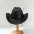 thumbnail image 6 of MEICHEN Cowboy Hat for Women Elegant Wide Brim Shiny Tassel Dating Hat Plain Sun Hat Black, 6 of 7